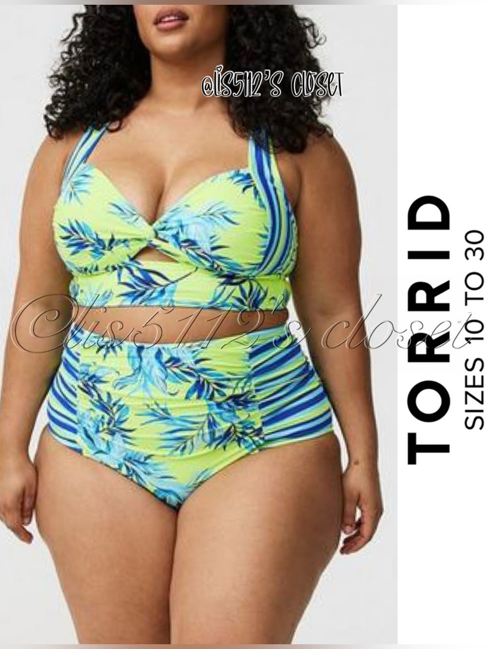 Torrid Retro Tropical Floral Stripe Wireless Bikini 2pc Swimsuit SET 2X 3X